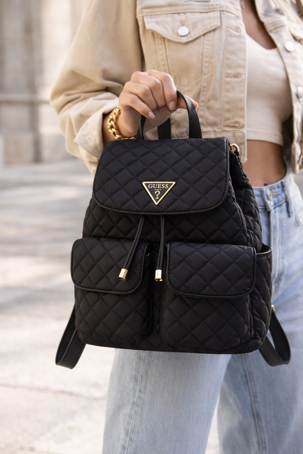 GUESS Giully Flap Backpack, Black Women's Backpack
