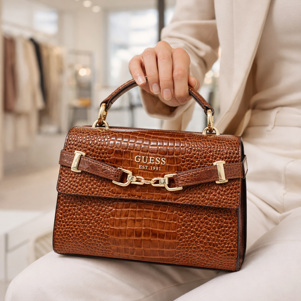 GUESS Silvye Top Handle Flap, Cognac Women's Handbag