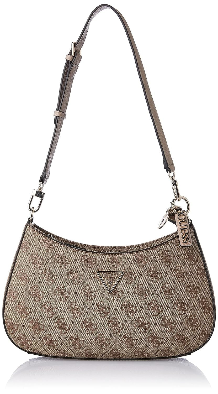 GUESS Noelle Top Zip Shoulder Bag Latte Logo Stylish Versatile