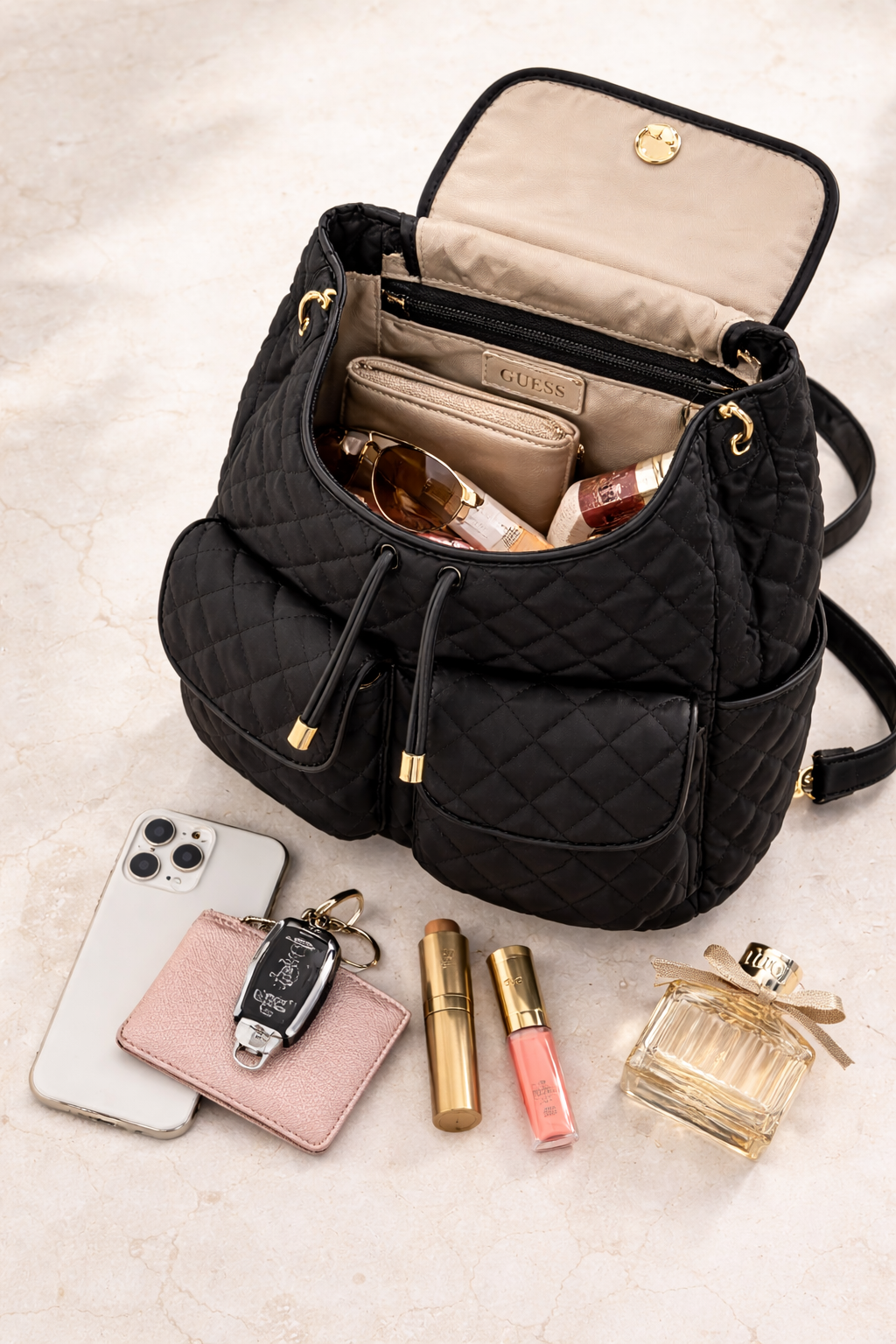 GUESS Giully Flap Backpack, Black Women's Backpack