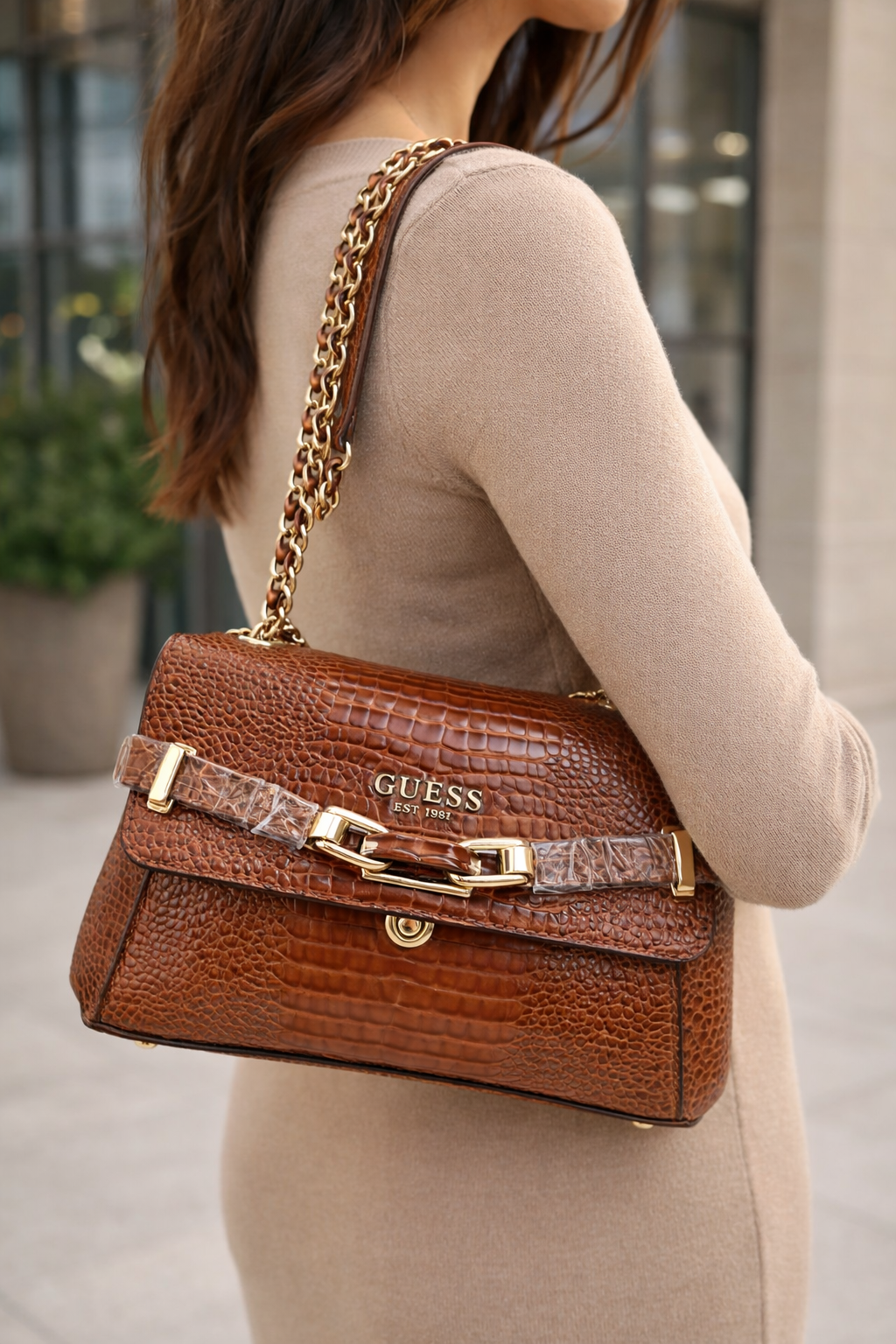 GUESS Silvye Convertible Crossbody Flap, Cognac Women's Handbag