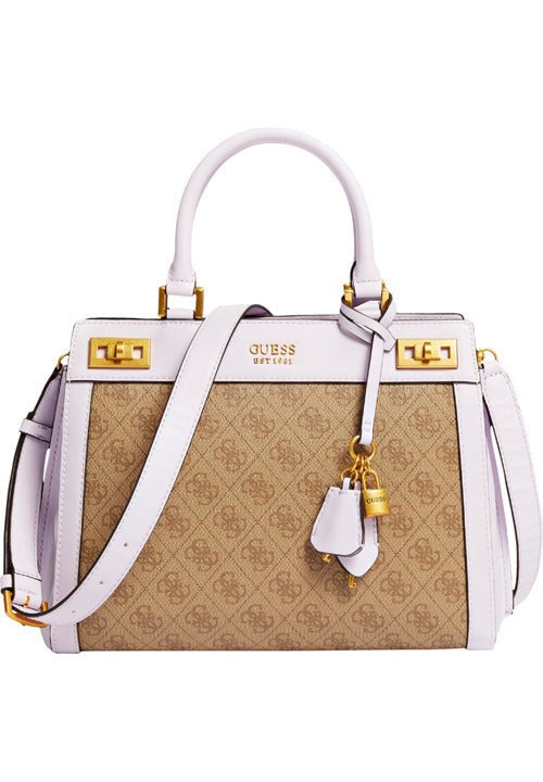 GUESS Katey Lilac Shoulder Bag for Women, 4G Logo Print with Keychain
